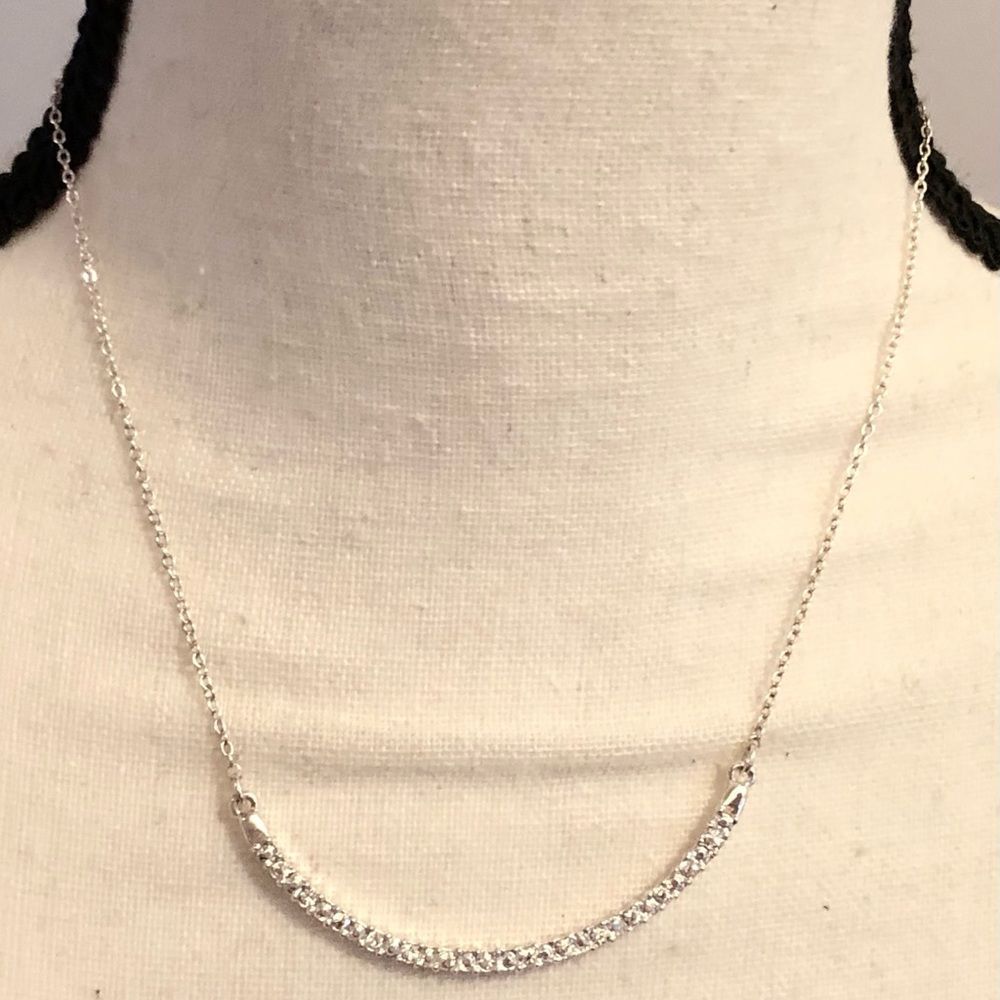 Necklace, silver tone clear rhinestones 15” -18”